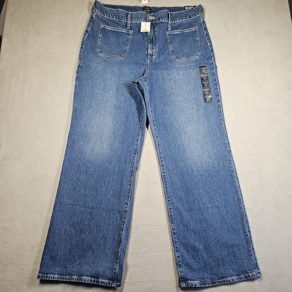 J.Crew Jeans Womens 33 Full Length Wide Leg‎ High Waisted Denim Patch Pockets